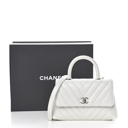 Chanel Iridescent Caviar Chevron Quilted Mini Coco Handle Flap White 11 of 11