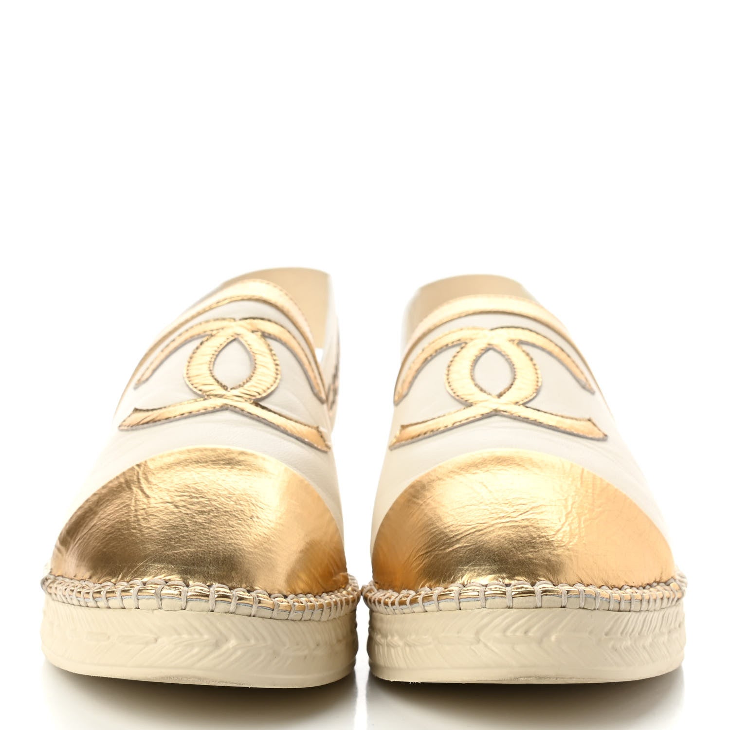 Chanel Metallic Lambskin CC Slingback Espadrilles 39 Ivory Gold 2 of 8