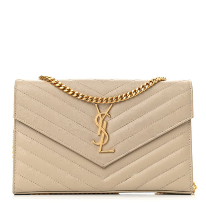 Saint Laurent Grain De Poudre Matelasse Chevron Cassandre Chain Wallet Deep Beige 1 of 9