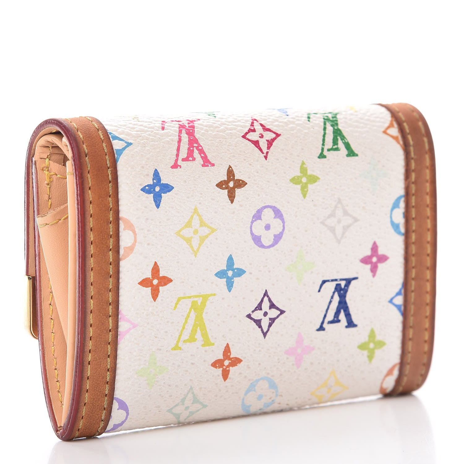 Louis Vuitton Monogram Multicolor Porte-Monnaie Plat Coin Purse White 3 of 6