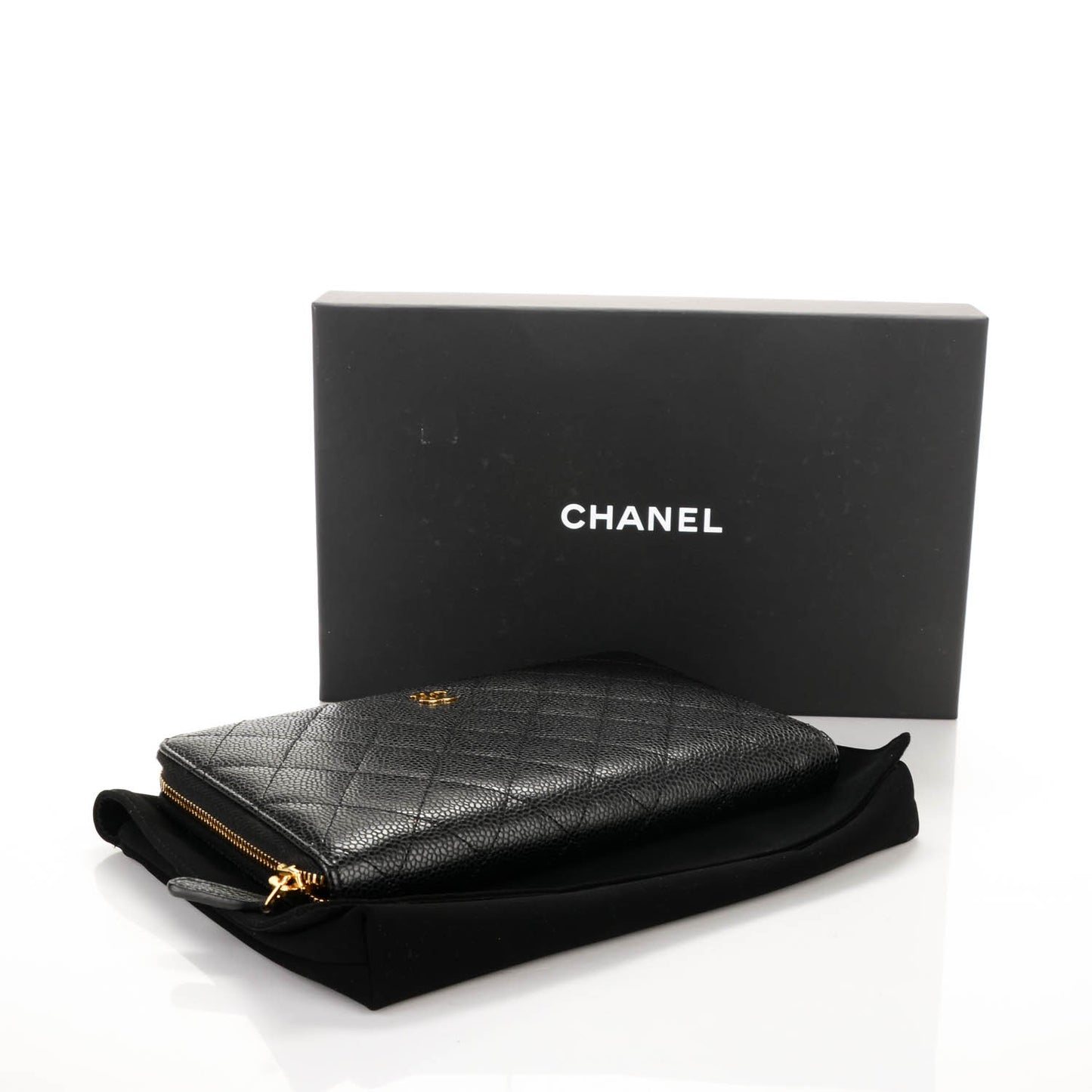 Caviar Quilted Large Zip Around Organizer Wallet Black