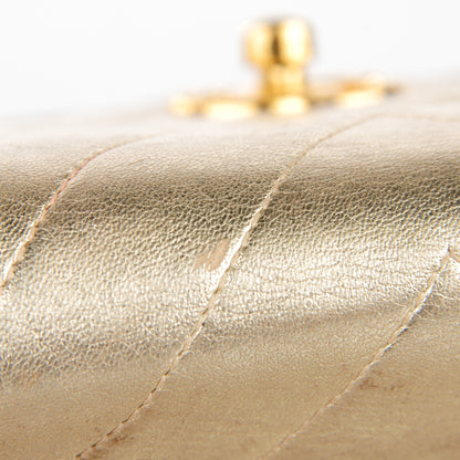 Chanel Metallic Lambskin Chevron Quilted Mini Square Flap Gold 5 of 16