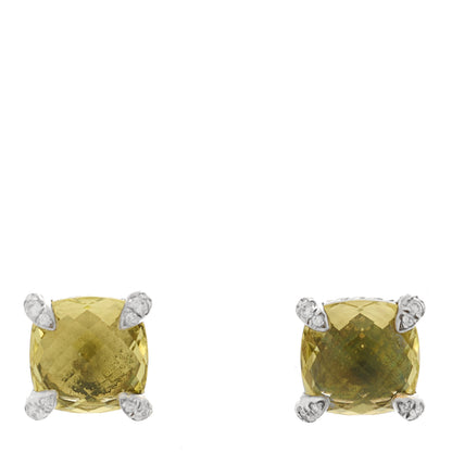David Yurman Sterling Silver Diamond Prasiolite 9mm Chatelaine Earrings 1 of 8