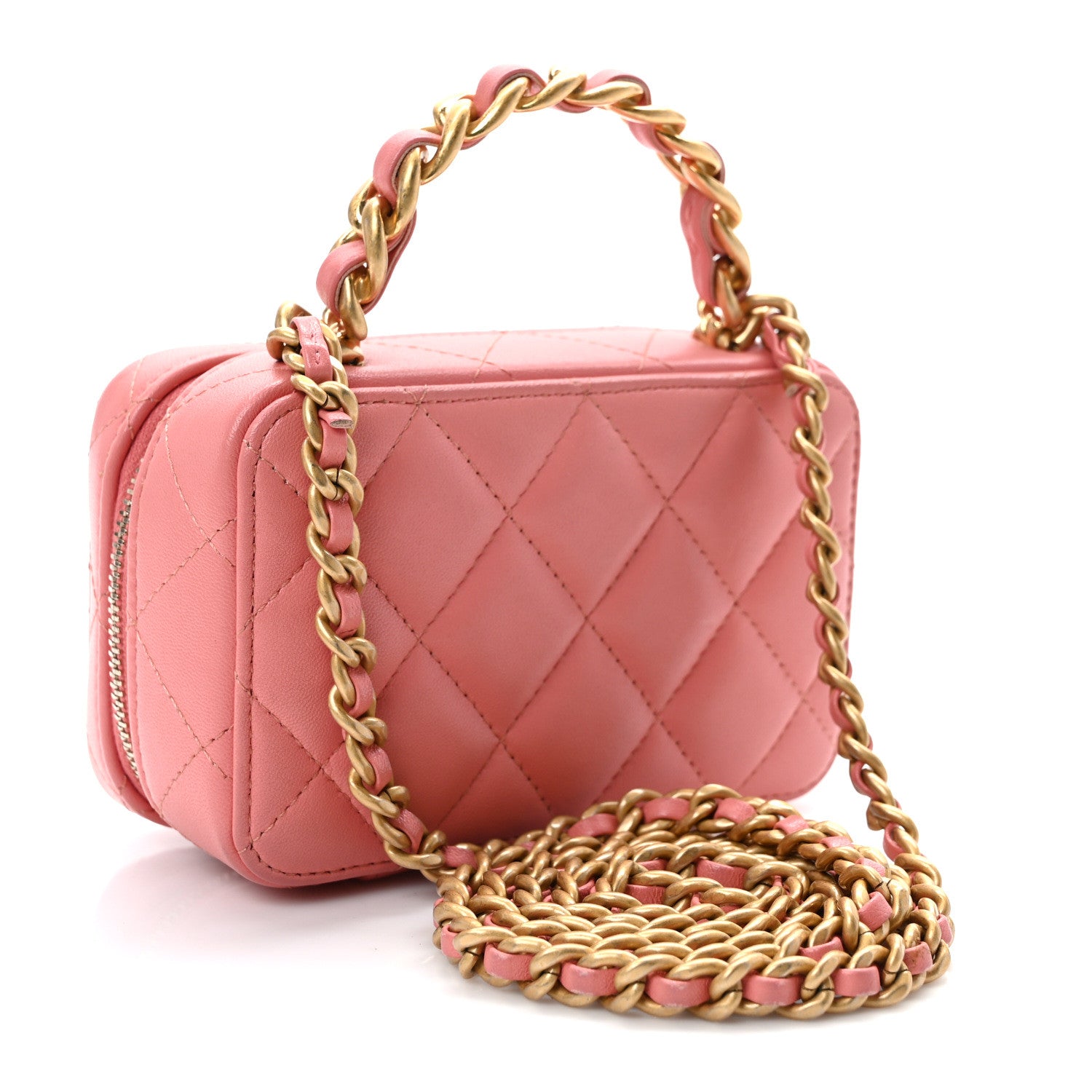 Chanel Lambskin Quilted Top Handle Mini Vanity Case Pink 3 of 9
