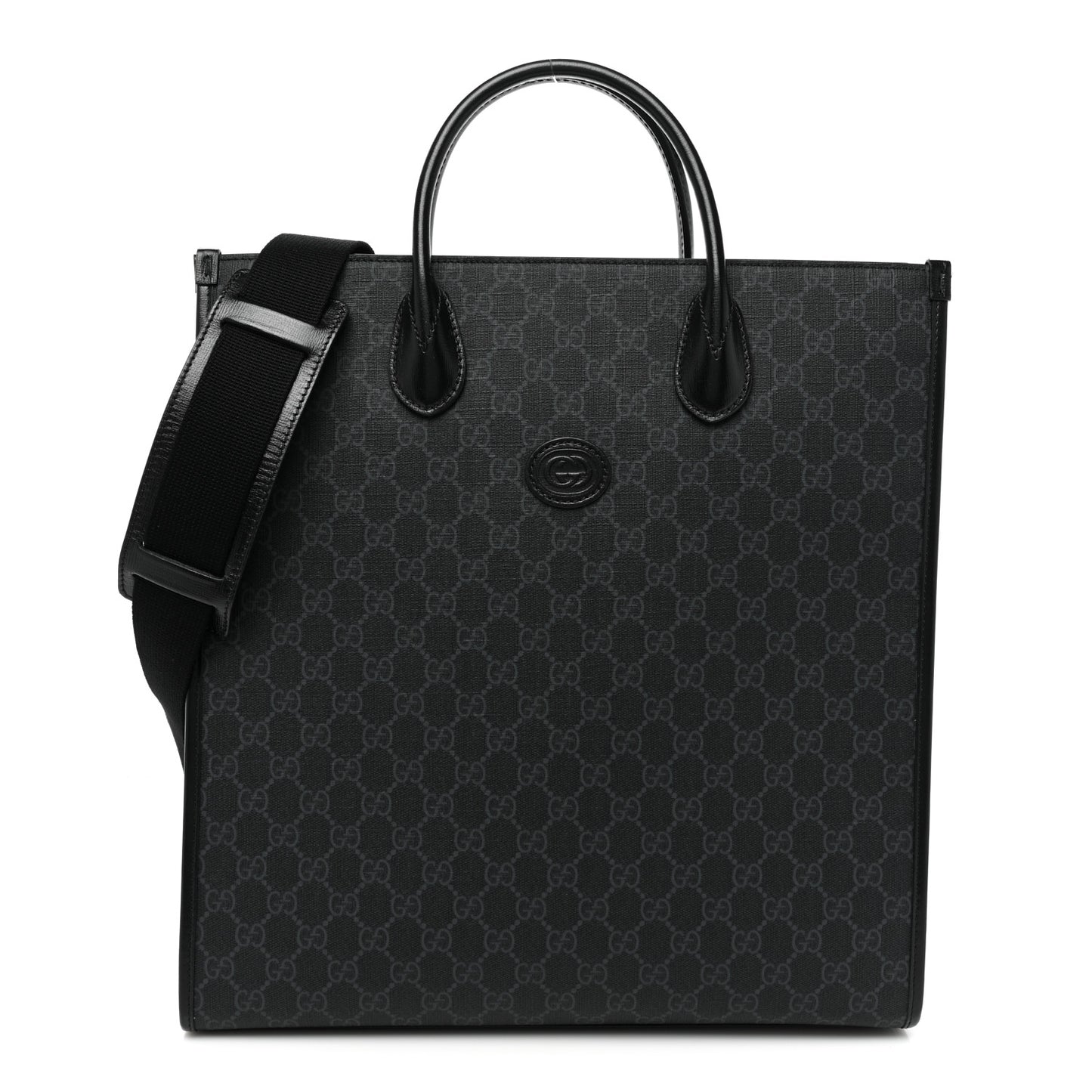GG Supreme Monogram Azalea Calfskin Medium Retro Interlocking G Vertical Tote Bag Black