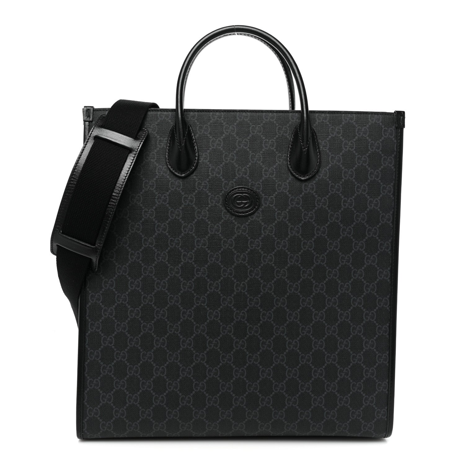 Gucci GG Supreme Monogram Azalea Calfskin Medium Retro Interlocking G Vertical Tote Bag Black 1 of 7