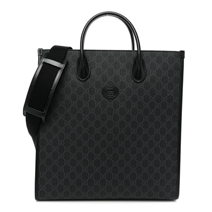Gucci GG Supreme Monogram Azalea Calfskin Medium Retro Interlocking G Vertical Tote Bag Black 1 of 7