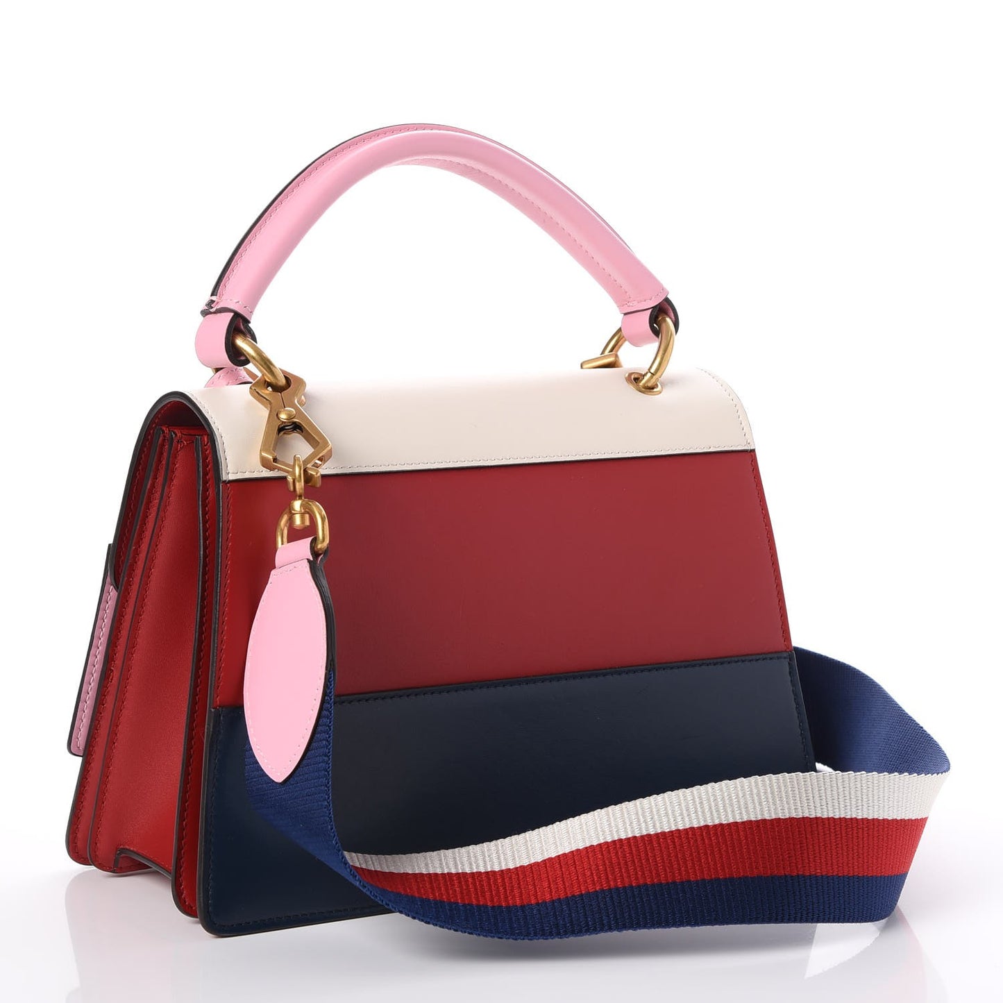 Calfskin Sylvie Web Small Queen Margaret Top Handle Bag Blue Agata Hibiscus Red Mystic White Sugar Pink