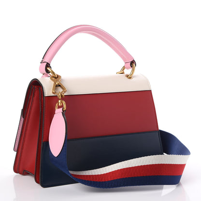 Gucci Calfskin Sylvie Web Small Queen Margaret Top Handle Bag Blue Agata Hibiscus Red Mystic White Sugar Pink 4 of 9