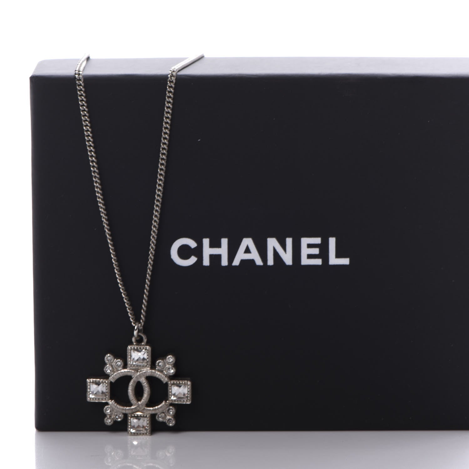 Chanel Crystal CC Pendant Necklace Silver 7 of 8