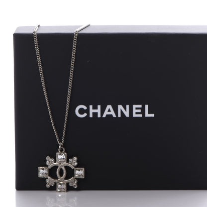Chanel Crystal CC Pendant Necklace Silver 7 of 8
