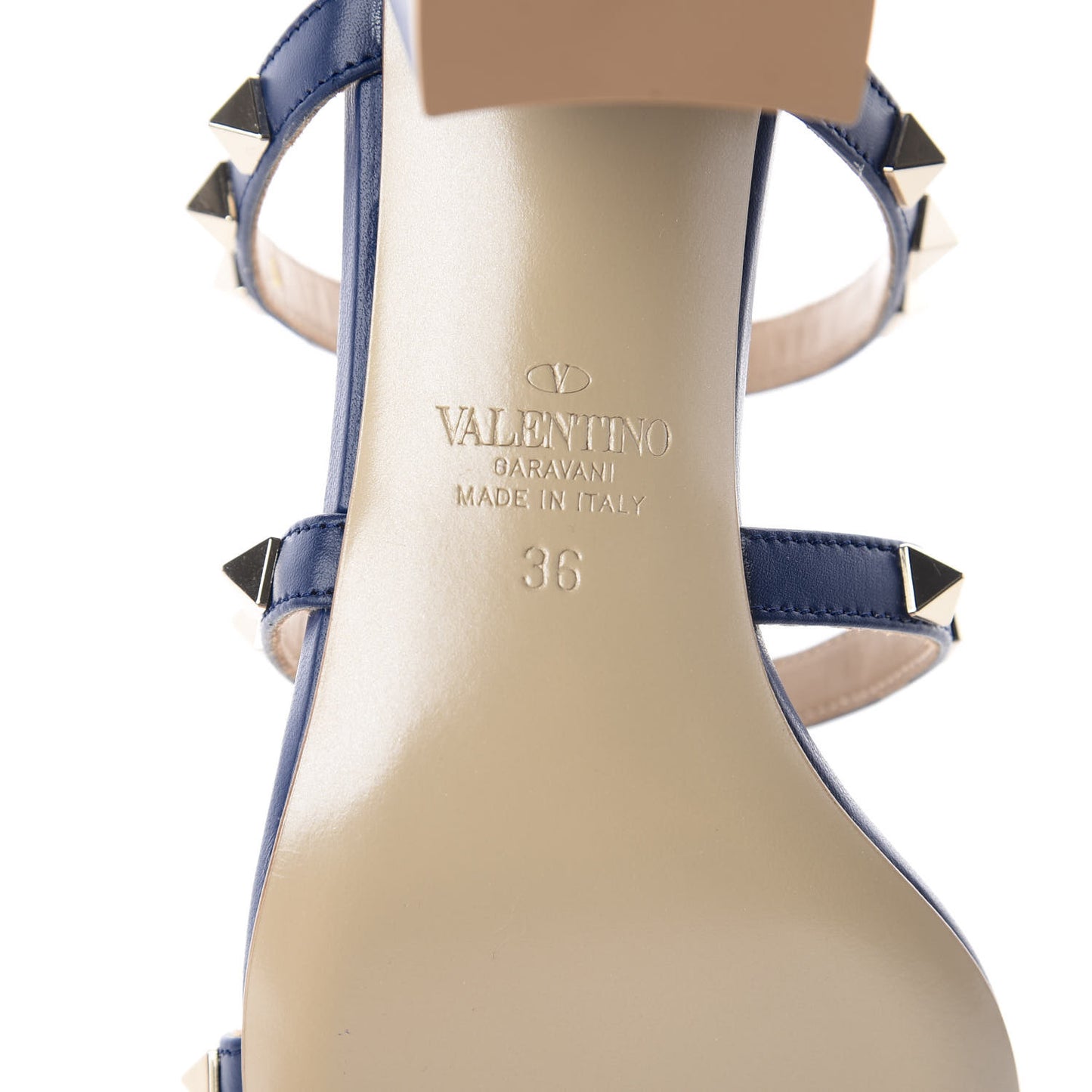 Calfskin Rockstud 60mm Caged Slide Sandals 36 Light Ocean