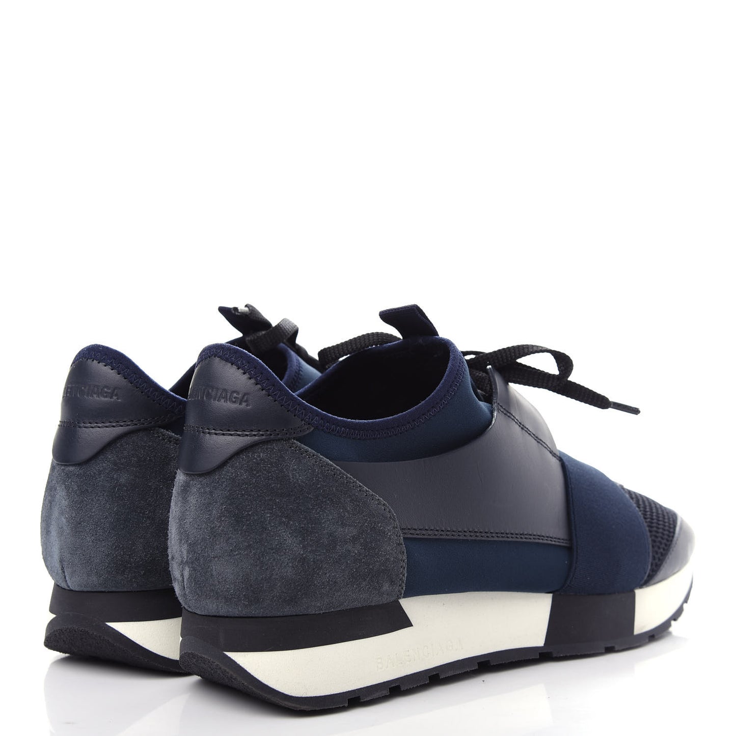 Mesh Calfskin Neoprene Suede Womens Race Runner Sneakers 40 Bleu Nuit