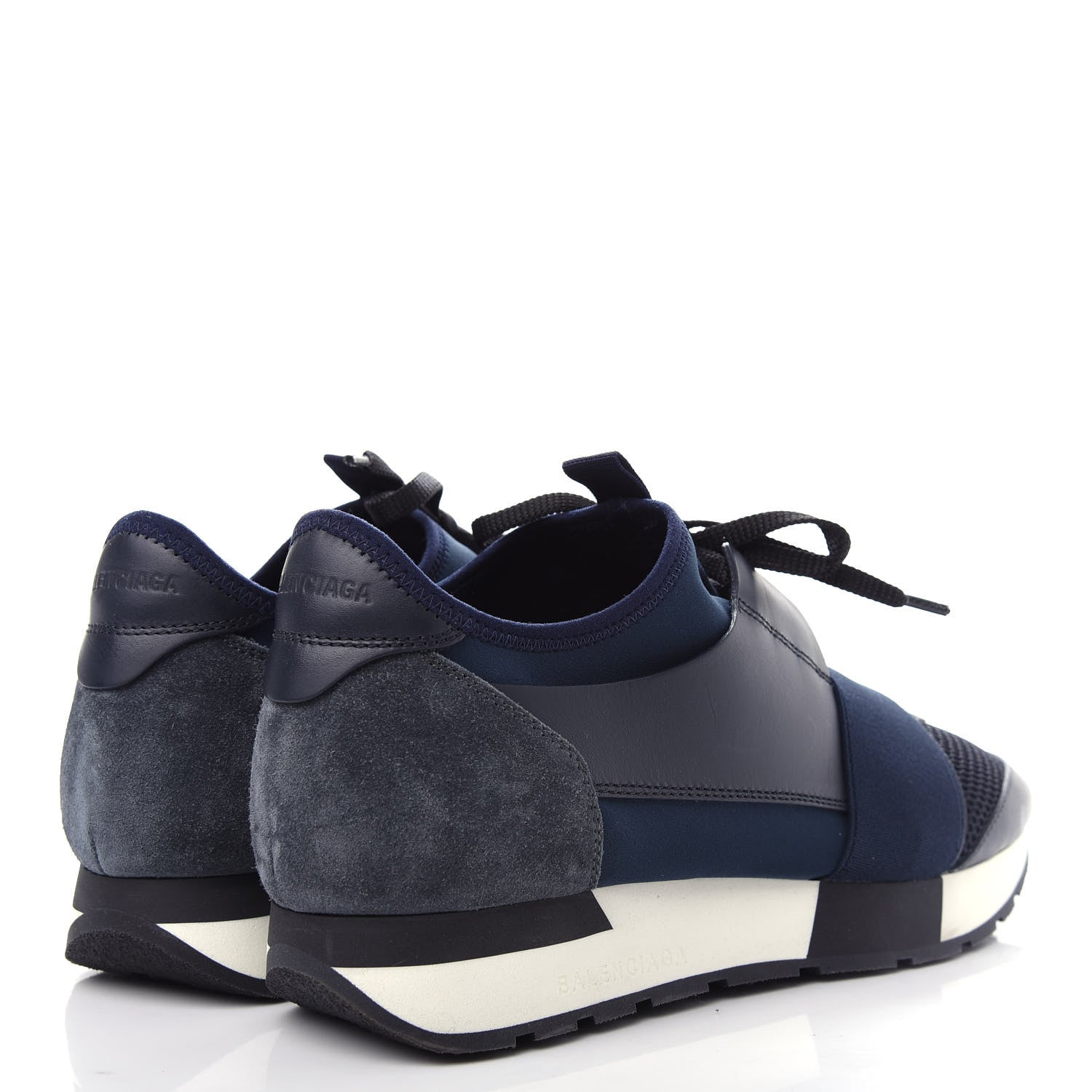 Balenciaga Mesh Calfskin Neoprene Suede Womens Race Runner Sneakers 40 Bleu Nuit 4 of 11
