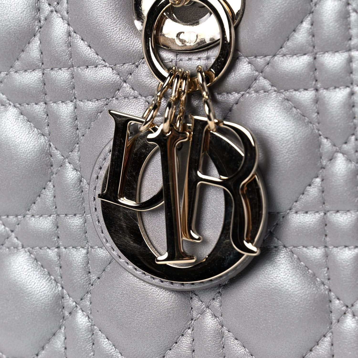 Christian Dior Pearly Lambskin Cannage Medium Lady Dior Grey 12 of 14