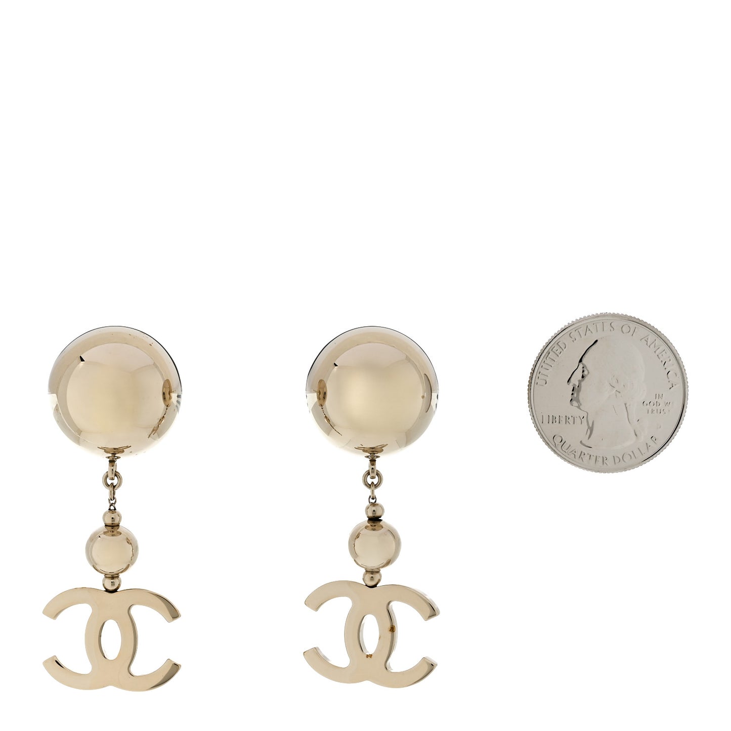Metal CC Single Bead Drop Earrings  Gold