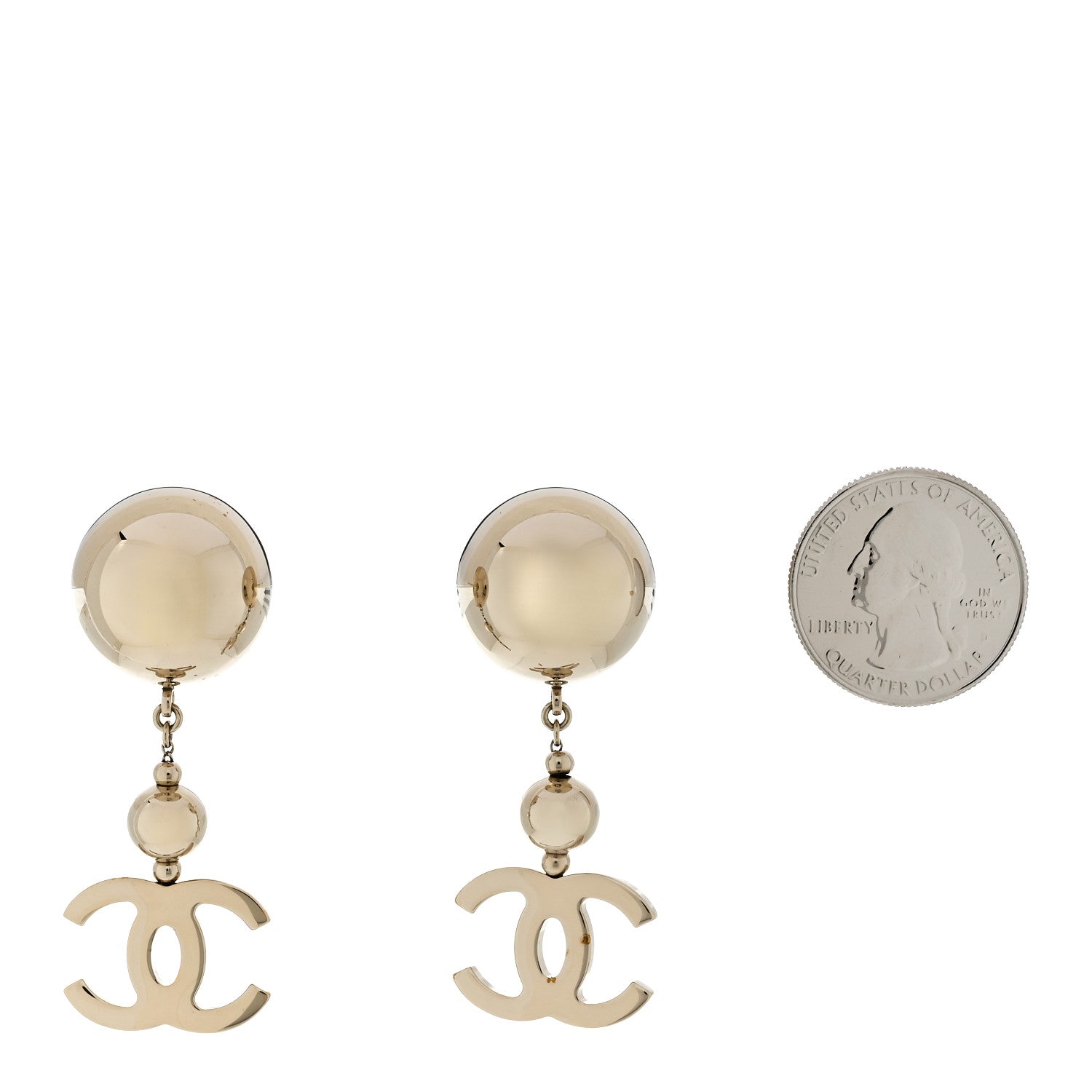 Chanel Metal CC Single Bead Drop Earrings  Gold 2 of 6