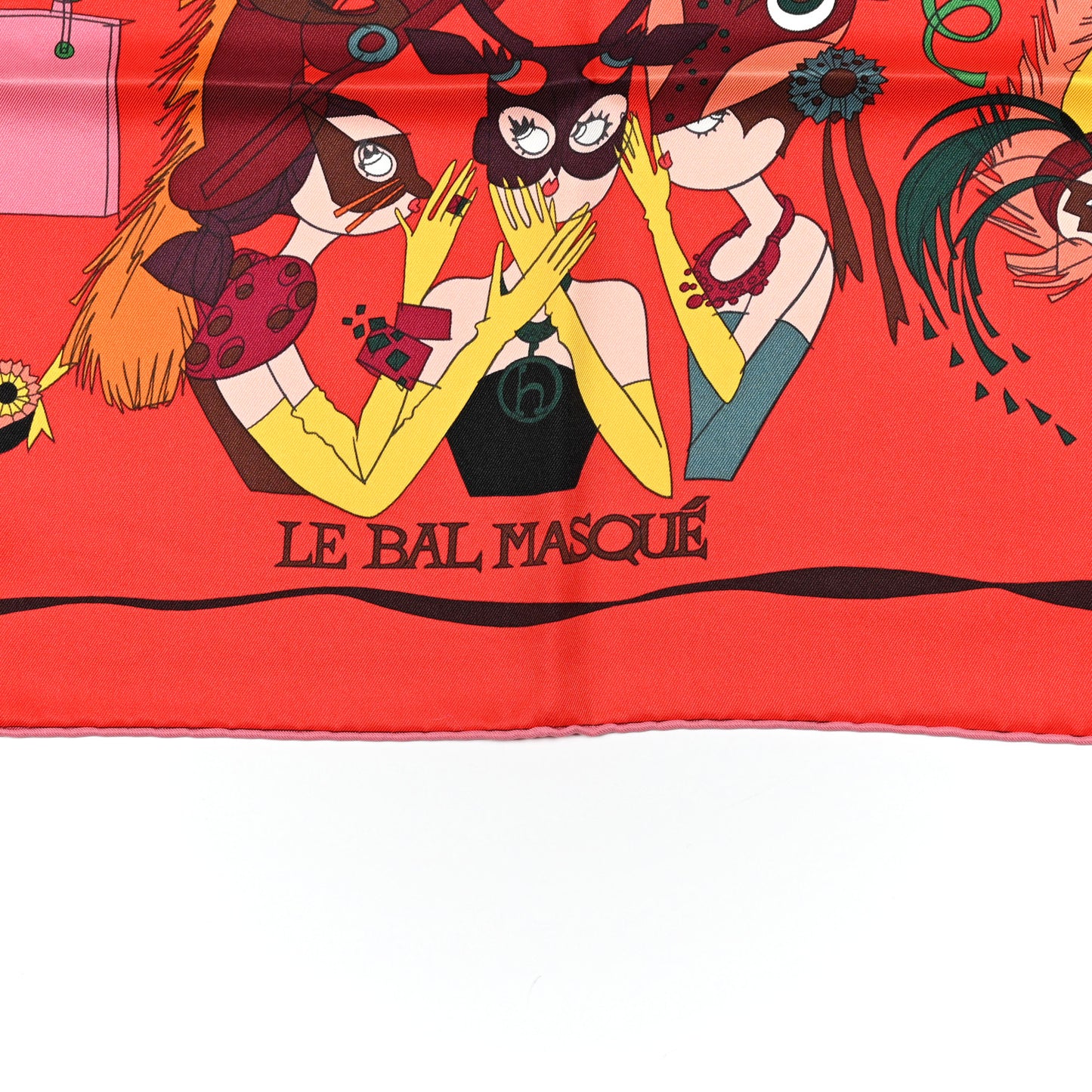 Silk Le Bal Masque Scarf 70 Rouge Vif Vieux Rose Jaune