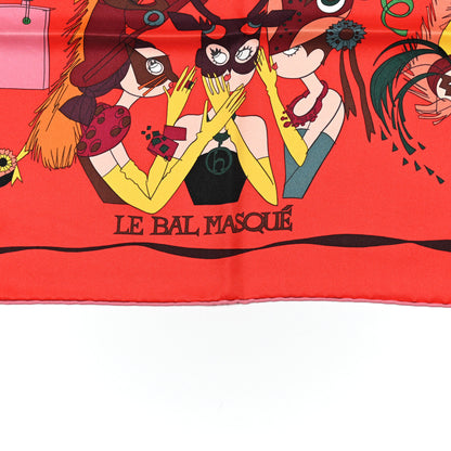 Hermes Silk Le Bal Masque Scarf 70 Rouge Vif Vieux Rose Jaune 2 of 5