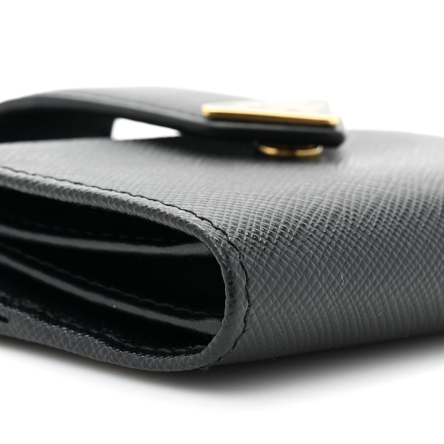 Saffiano Tab Small Triangle Compact Wallet Black