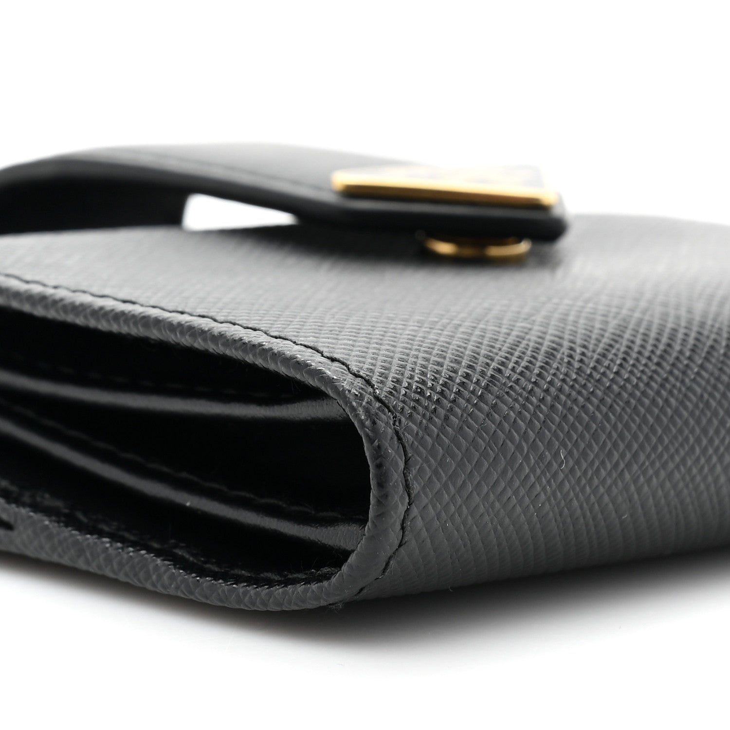 Prada Saffiano Tab Small Triangle Compact Wallet Black 10 of 11