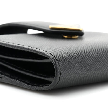 Prada Saffiano Tab Small Triangle Compact Wallet Black 10 of 11