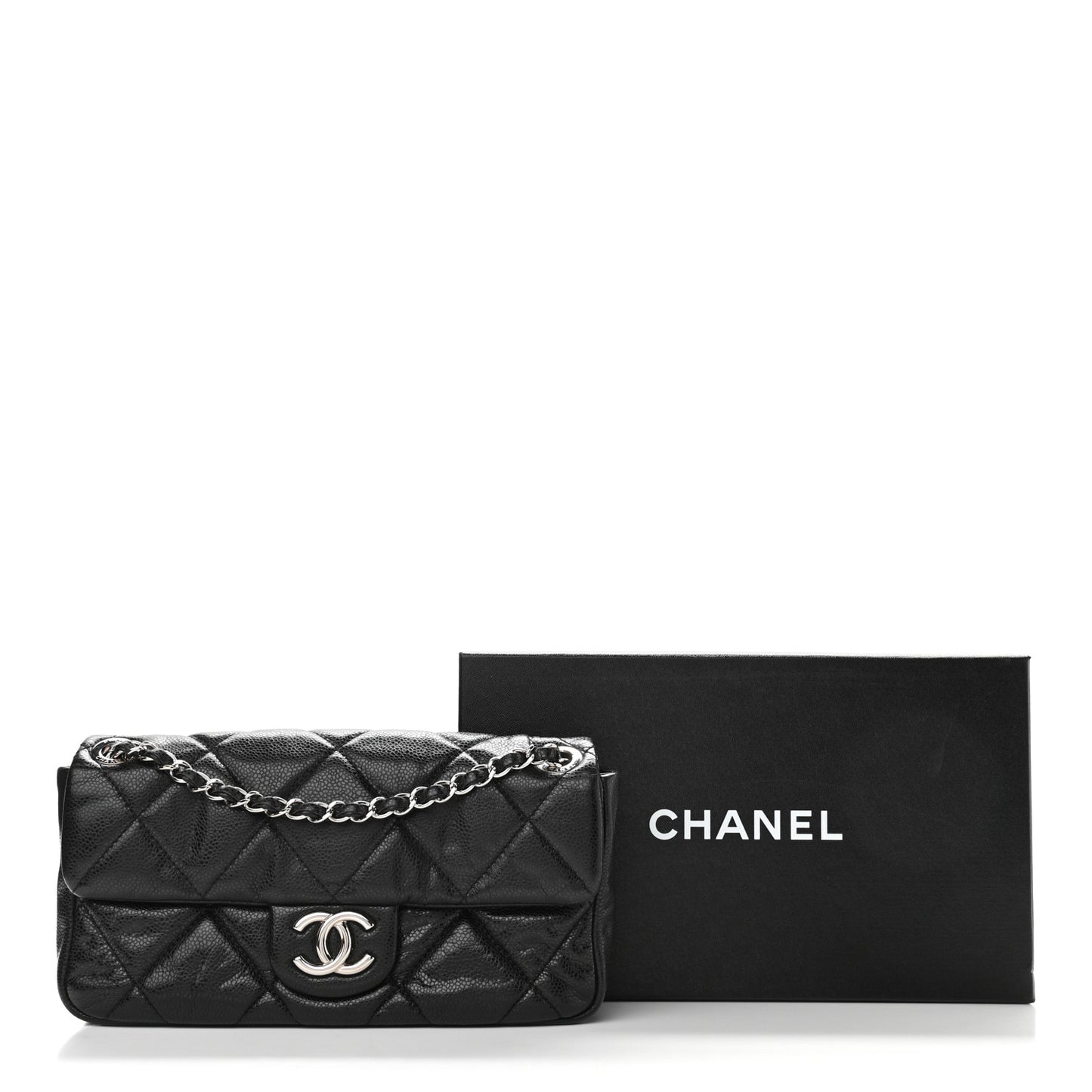 Glazed Caviar Quilted Small Nature Flap Bag Black