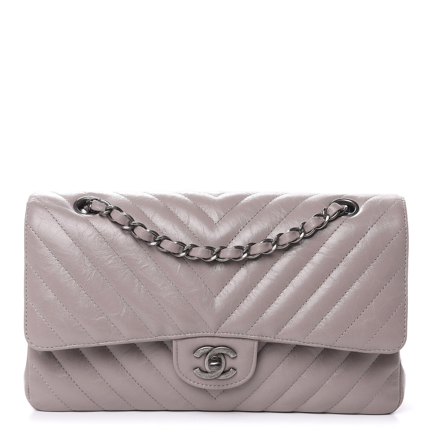 Chanel Iridescent Calfskin Chevron Quilted Medium Double Flap Grey 1 of 10