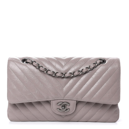 Chanel Iridescent Calfskin Chevron Quilted Medium Double Flap Grey 1 of 10