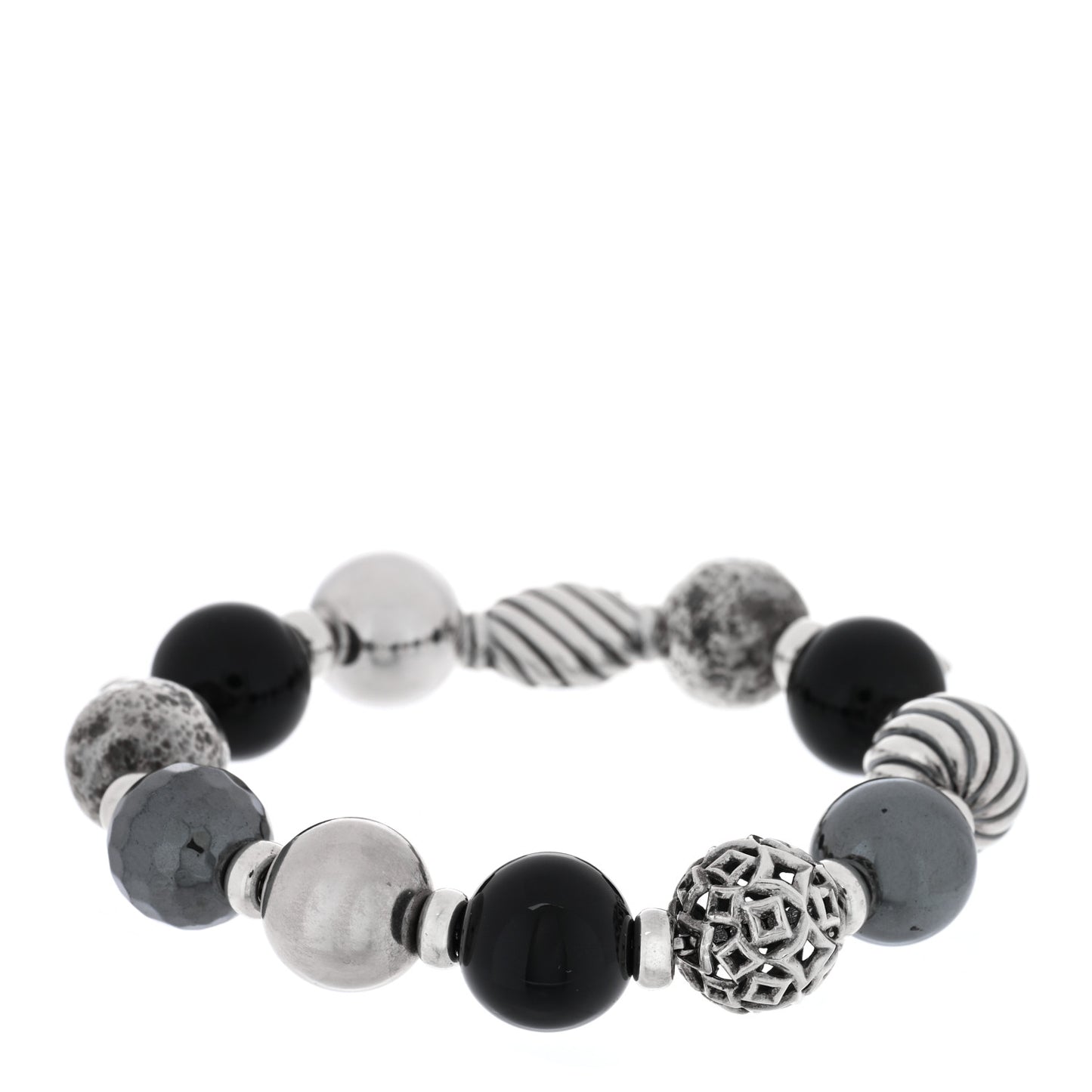 Sterling Silver Black Onyx Hematine 14mm Elements Bead Bracelet
