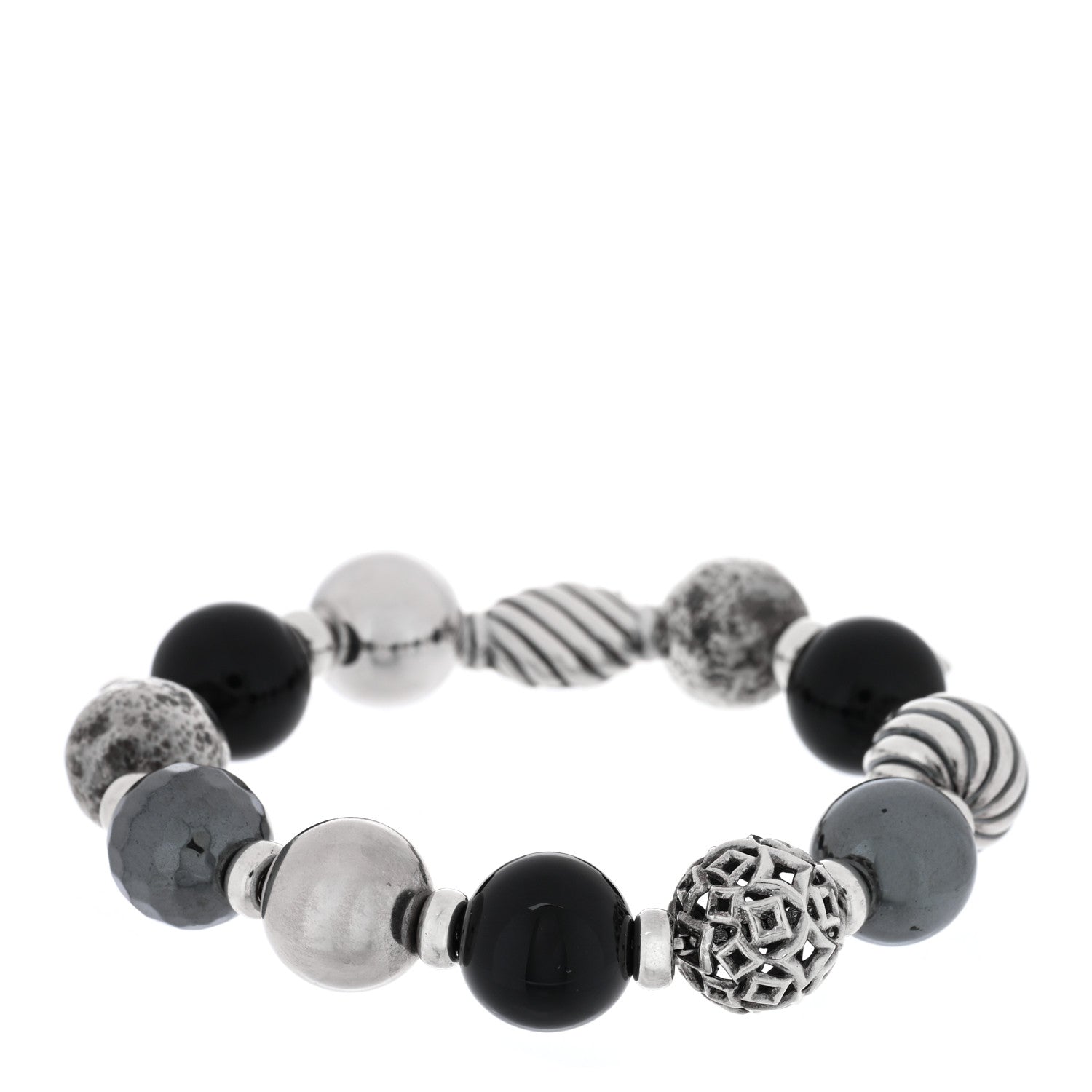 David Yurman Sterling Silver Black Onyx Hematine 14mm Elements Bead Bracelet 1 of 3