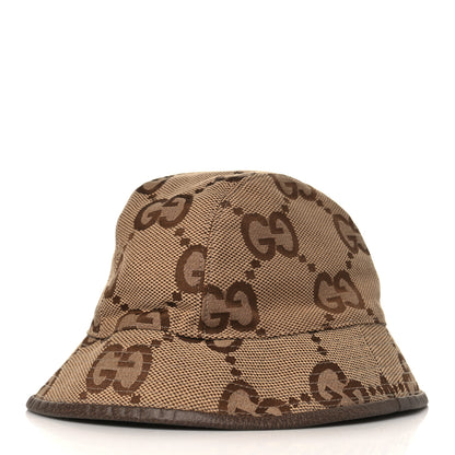 Gucci Monogram Jumbo GG Bucket Hat M 57 Camel Ebony New Acero 1 of 8