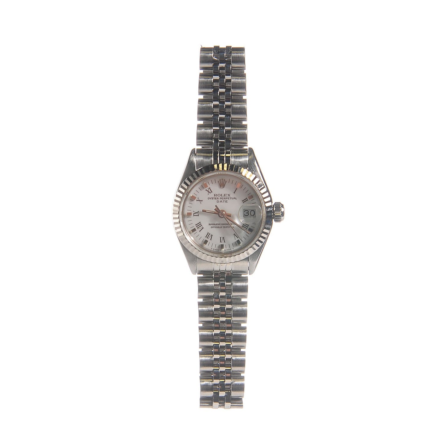 Stainless Steel 26mm Oyster Perpetual Date Watch White Roman 6916