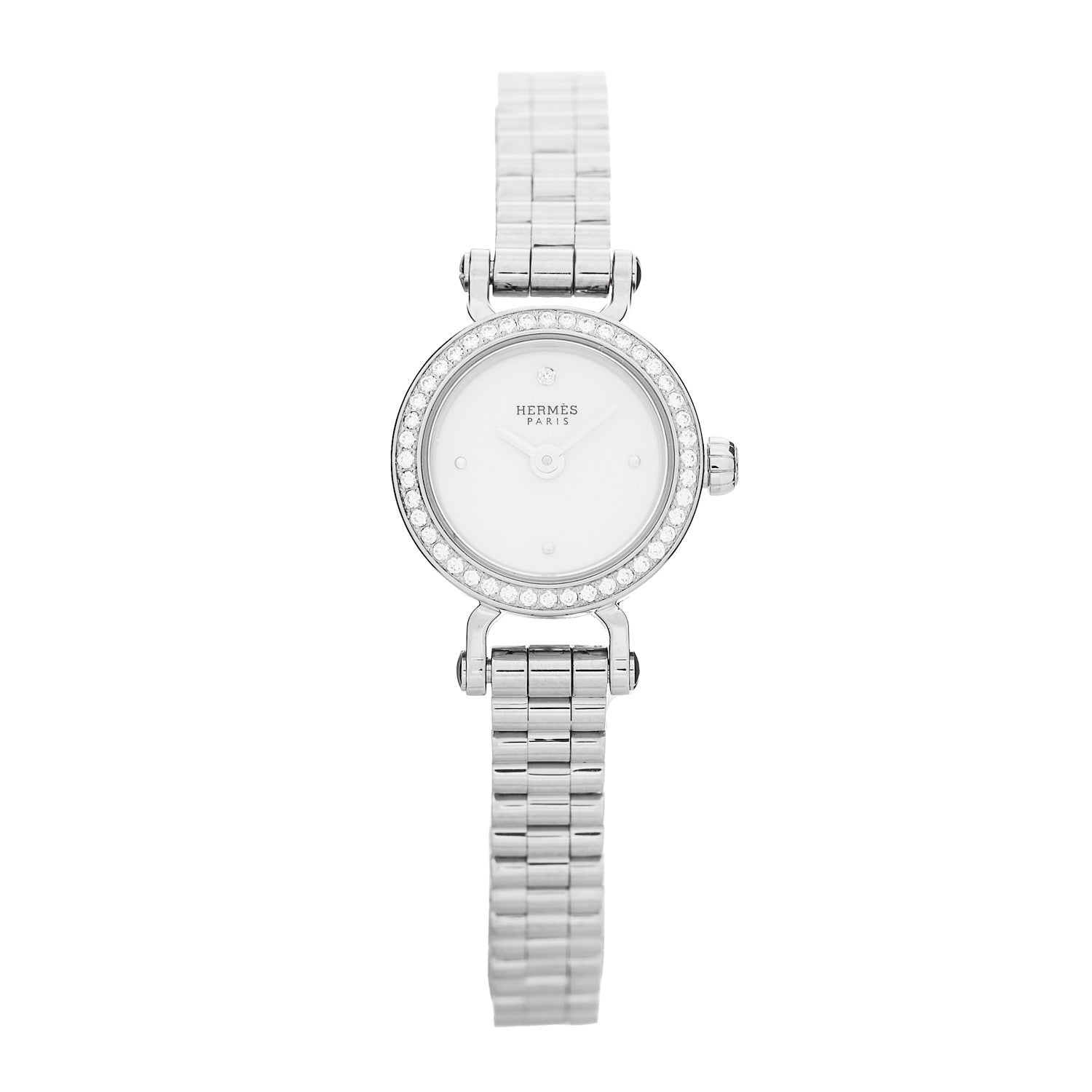 Hermes 18K White Gold Diamond 16mm Faubourg Quartz Watch 1 of 5