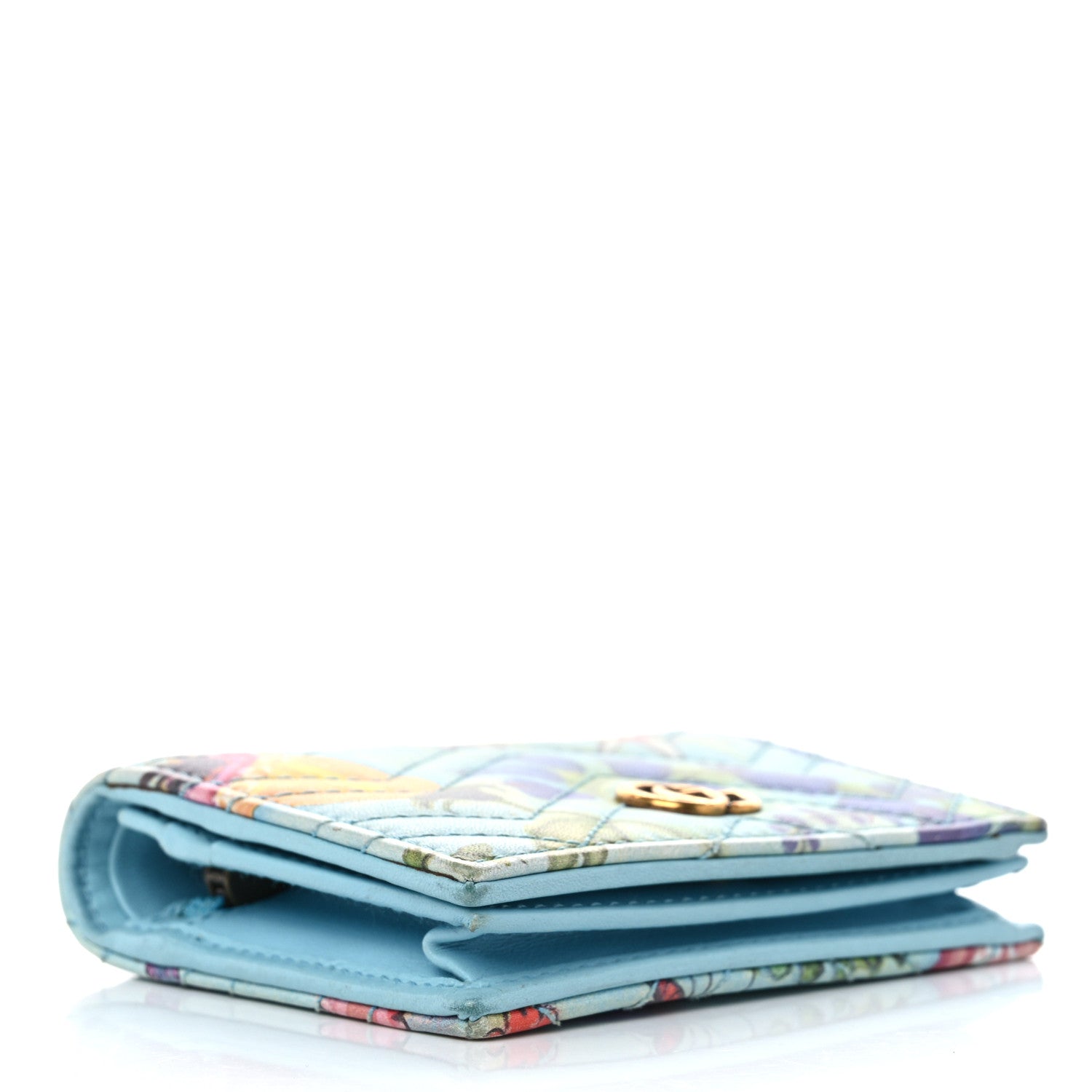 Gucci X UNSKILLED WORKER Calfskin Matelasse Flora Painted GG Marmont Card Case Wallet Cloudy Blue Multicolor 4 of 13