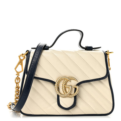 Gucci Vintage Effect Calfskin Matelasse Diagonal Mini Torchon GG Marmont Top Handle Shoulder Bag Mystic White Blue Agata 1 of 13