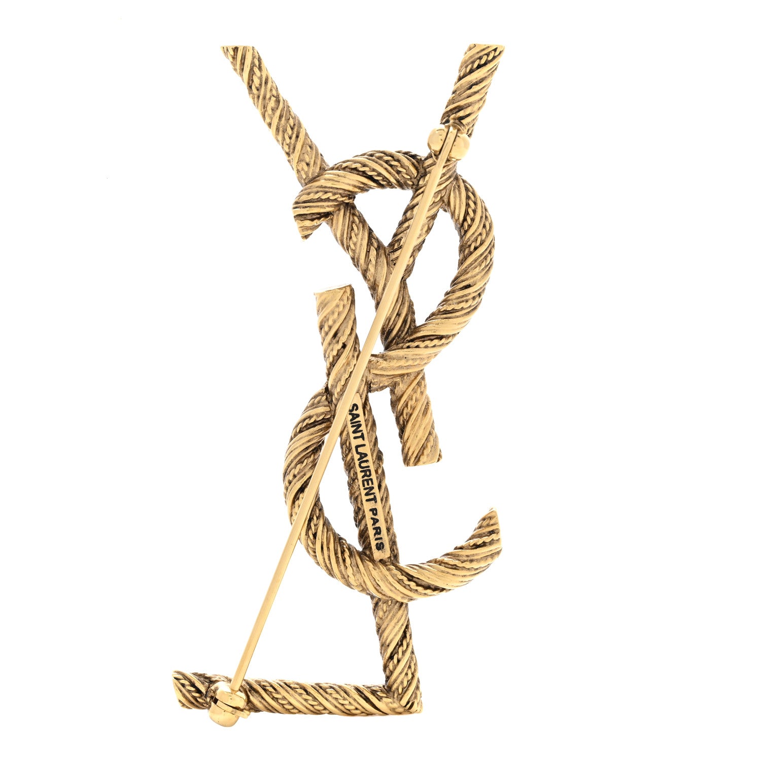 Saint Laurent Brass Cassandre Opyum YSL Twisted Brooch Gold 3 of 5