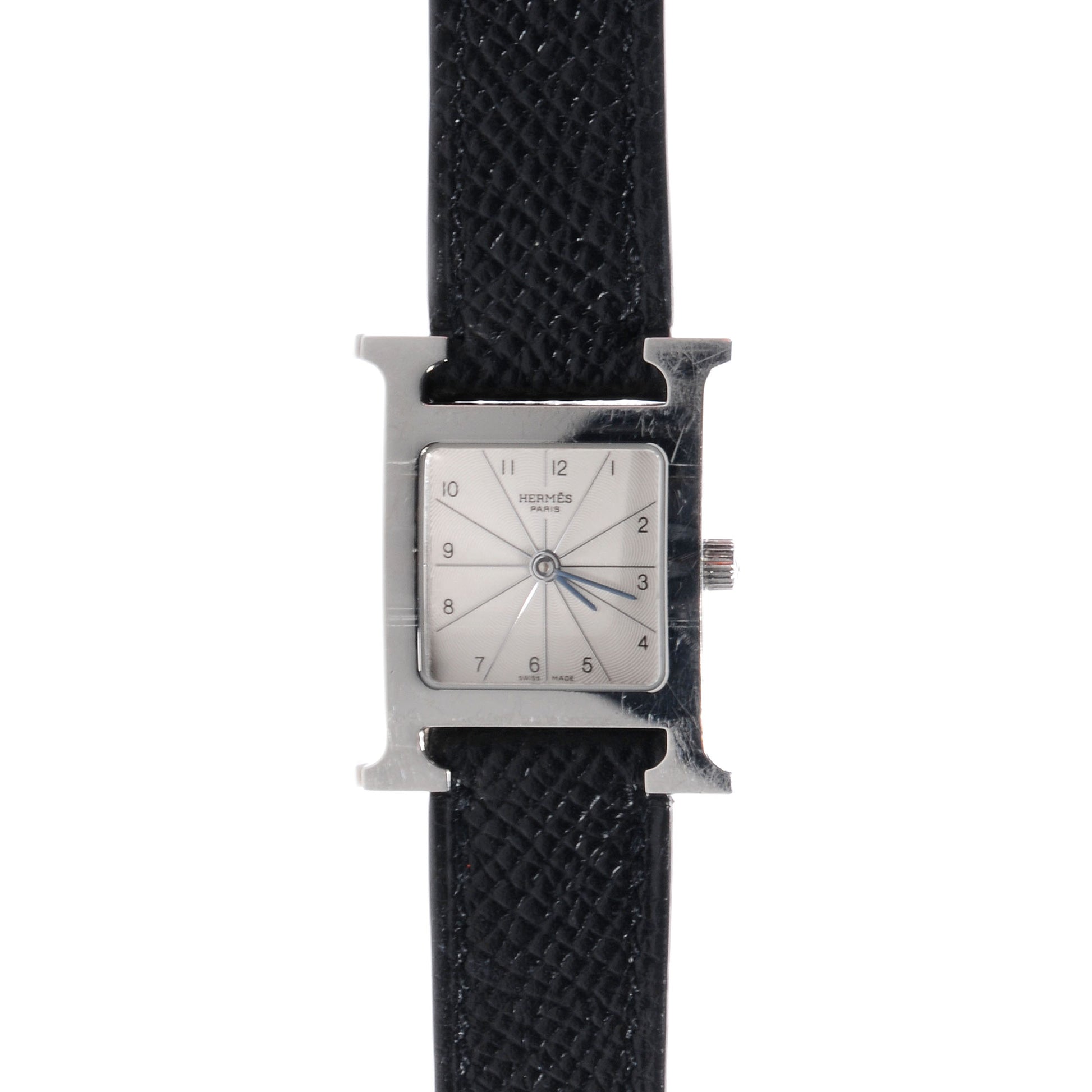 Hermes Stainless Steel Epsom 21mm Heure H Hour Quartz Watch Noir 1 of 6