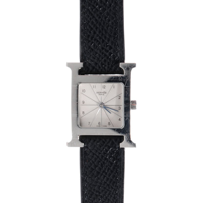 Hermes Stainless Steel Epsom 21mm Heure H Hour Quartz Watch Noir 1 of 6