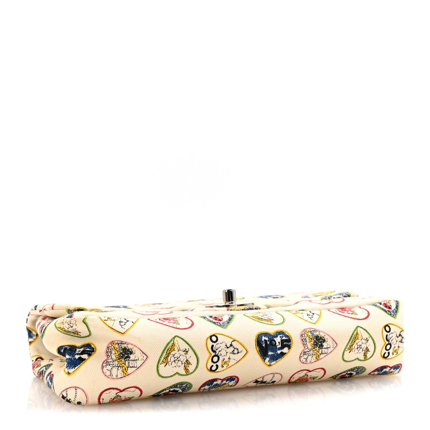 Canvas Coco Hearts Small Flap Bag White