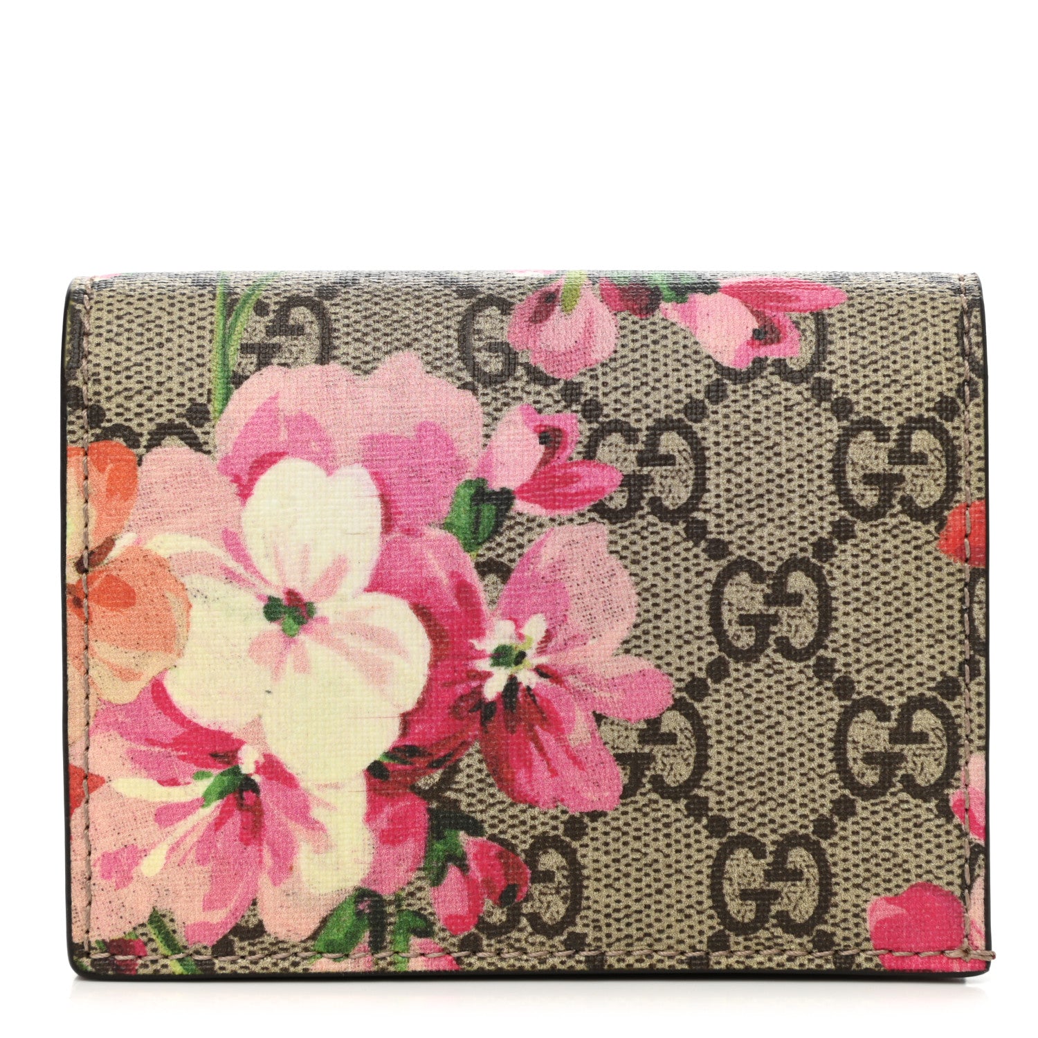 Gucci GG Supreme Monogram Blooms Card Case Wallet Beige Multicolor Dry Rose 1 of 9