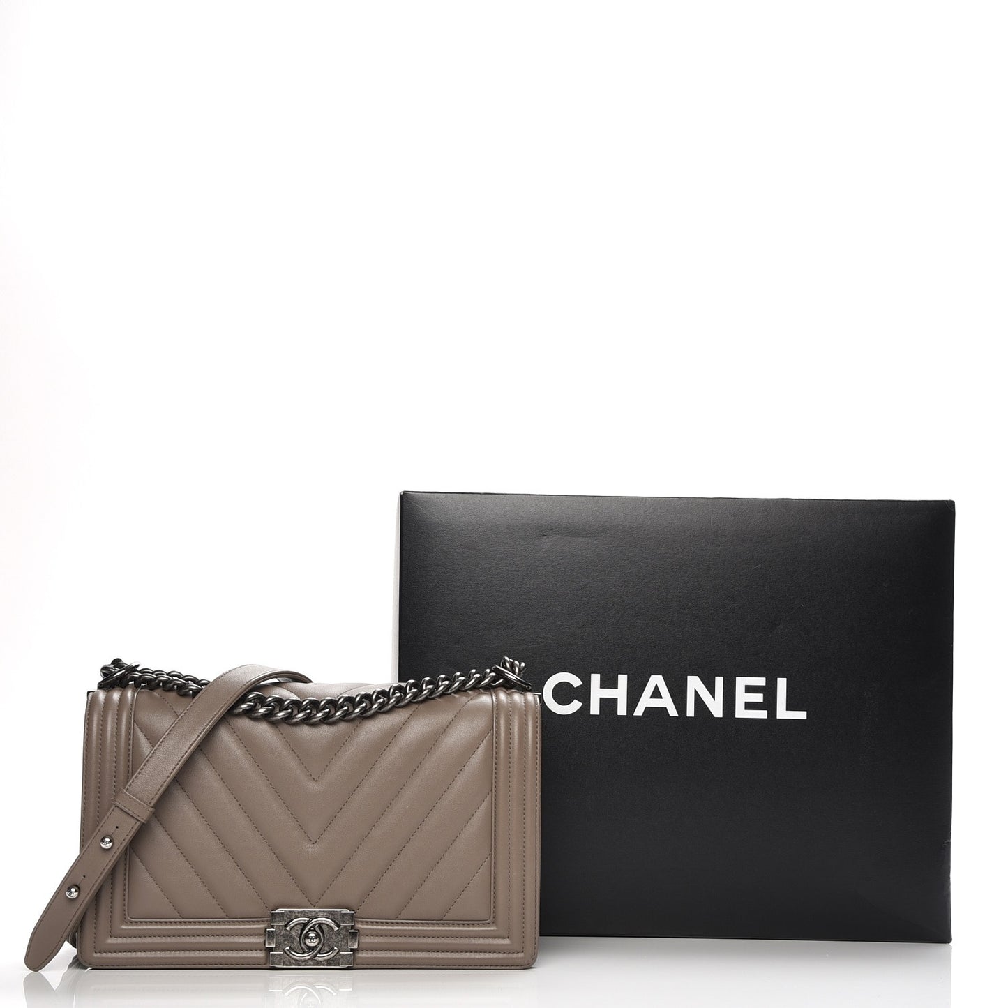 Calfskin Chevron New Medium Boy Flap Grey