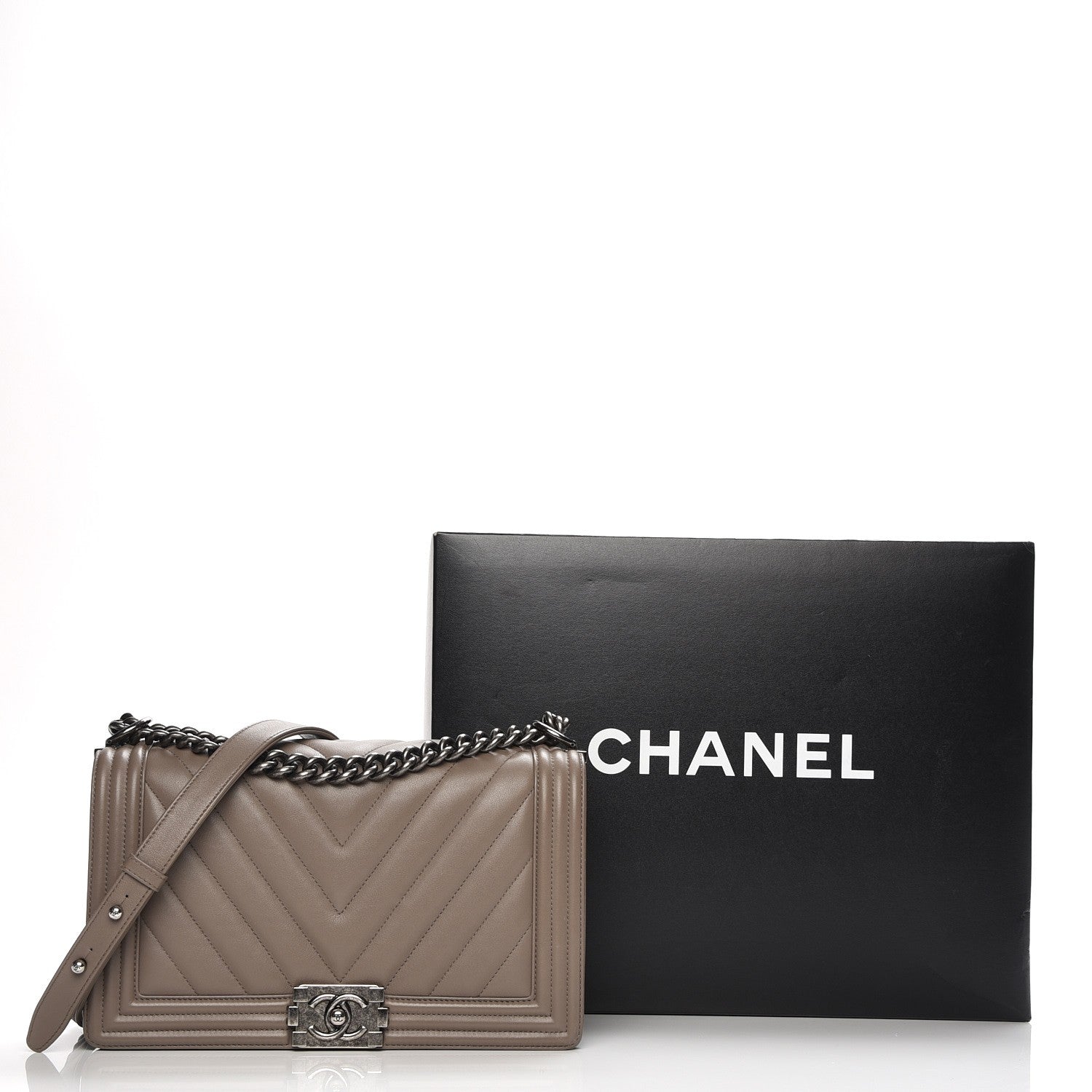 Chanel Calfskin Chevron New Medium Boy Flap Grey 8 of 8