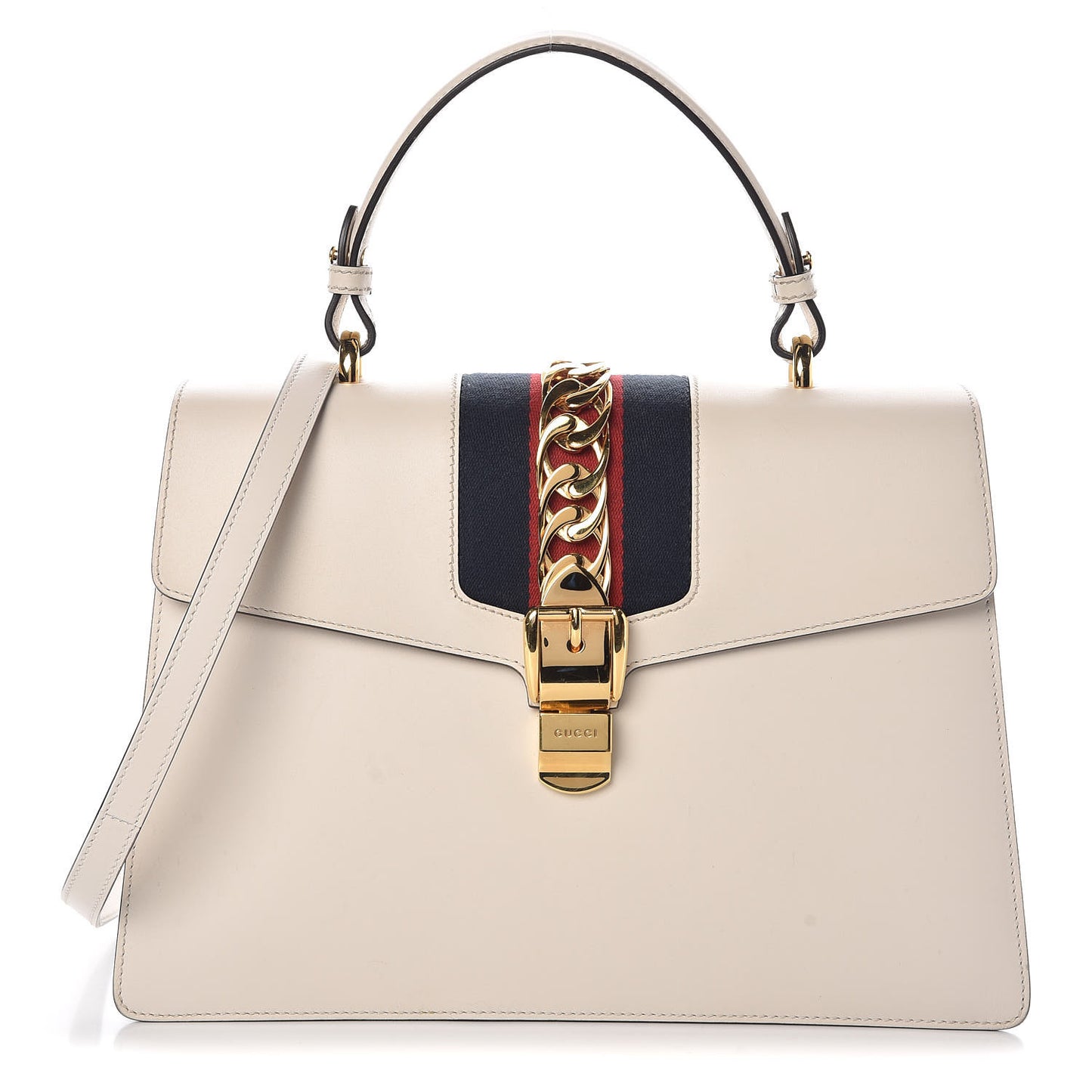 Calfskin Web Medium Sylvie Top Handle Bag White