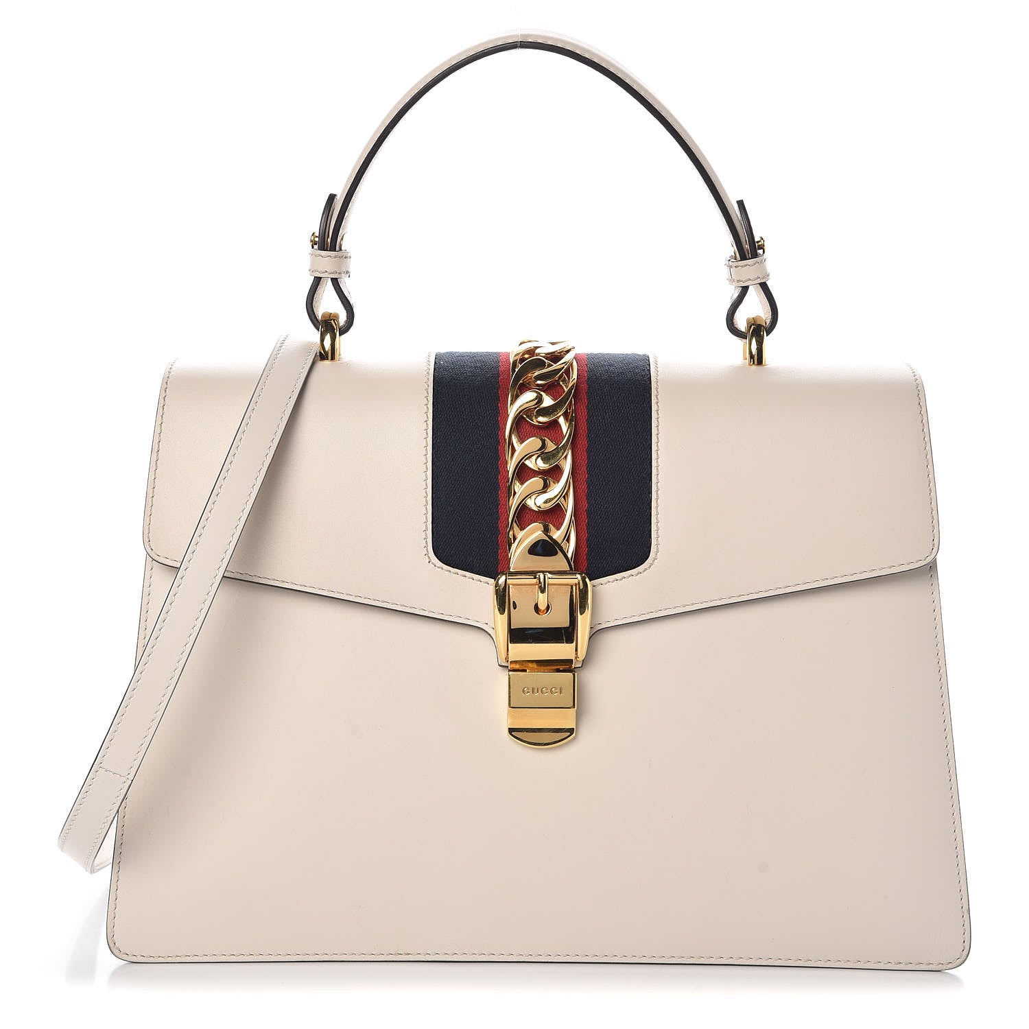 Gucci Calfskin Web Medium Sylvie Top Handle Bag White 1 of 11