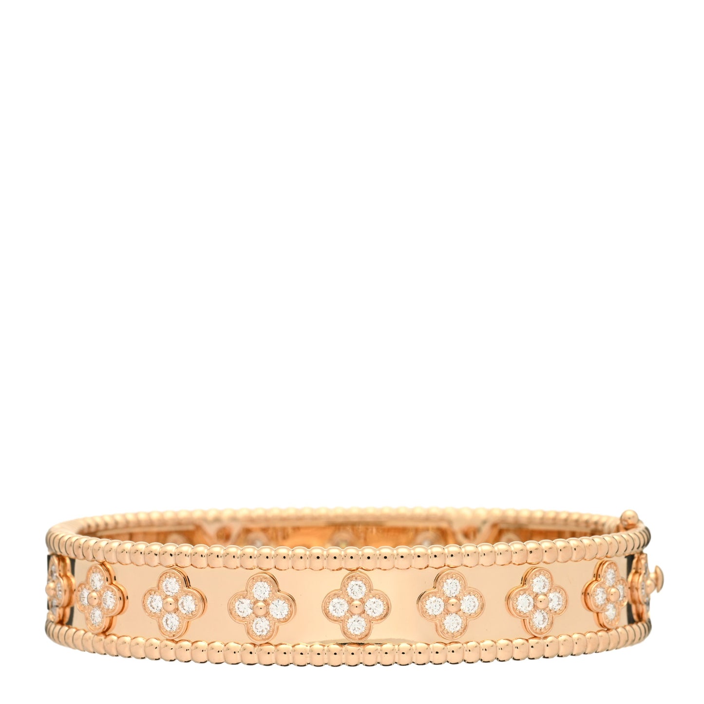 18K Rose Gold Diamond Perlee Clovers Bangle Bracelet S