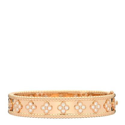 Van Cleef & Arpels 18K Rose Gold Diamond Perlee Clovers Bangle Bracelet S 2 of 5