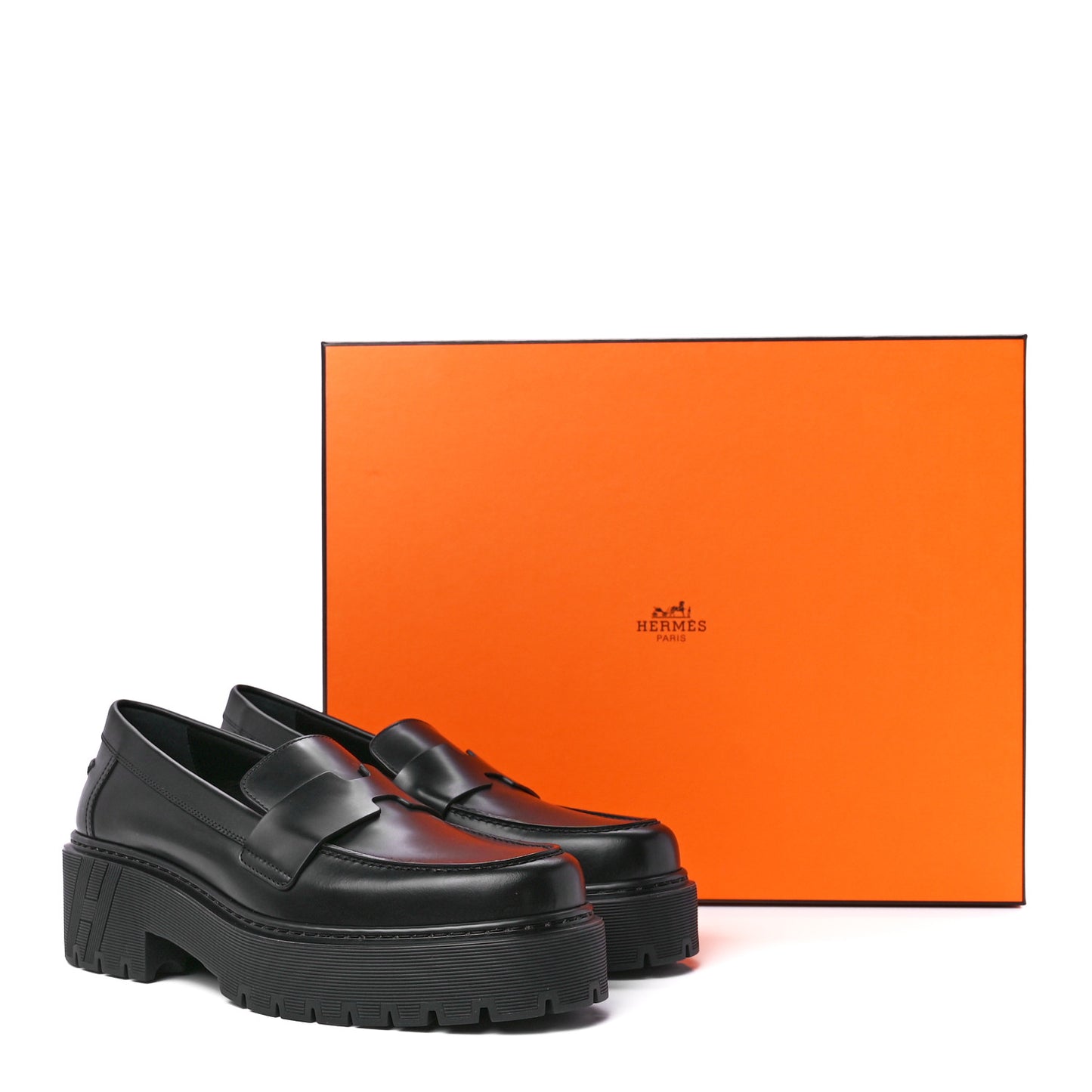 Glazed Calfskin Womens Hitch Loafers 37.5 Black