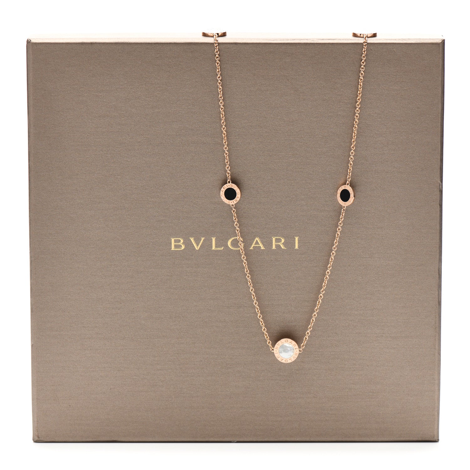 Bulgari 18K Rose Gold Black Onyx Mother of Pearl BVLGARI BVLGARI Long Station Necklace 7 of 7