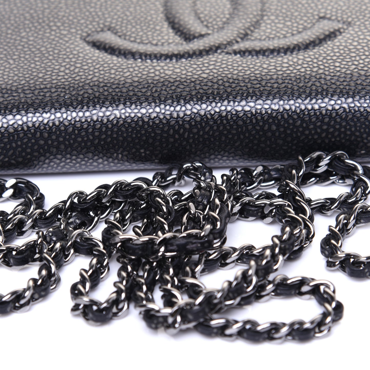 Metallic Caviar Timeless CC Wallet On Chain WOC Dark Silver